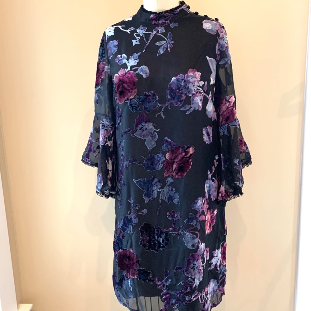 Black with Floral Flocked Design